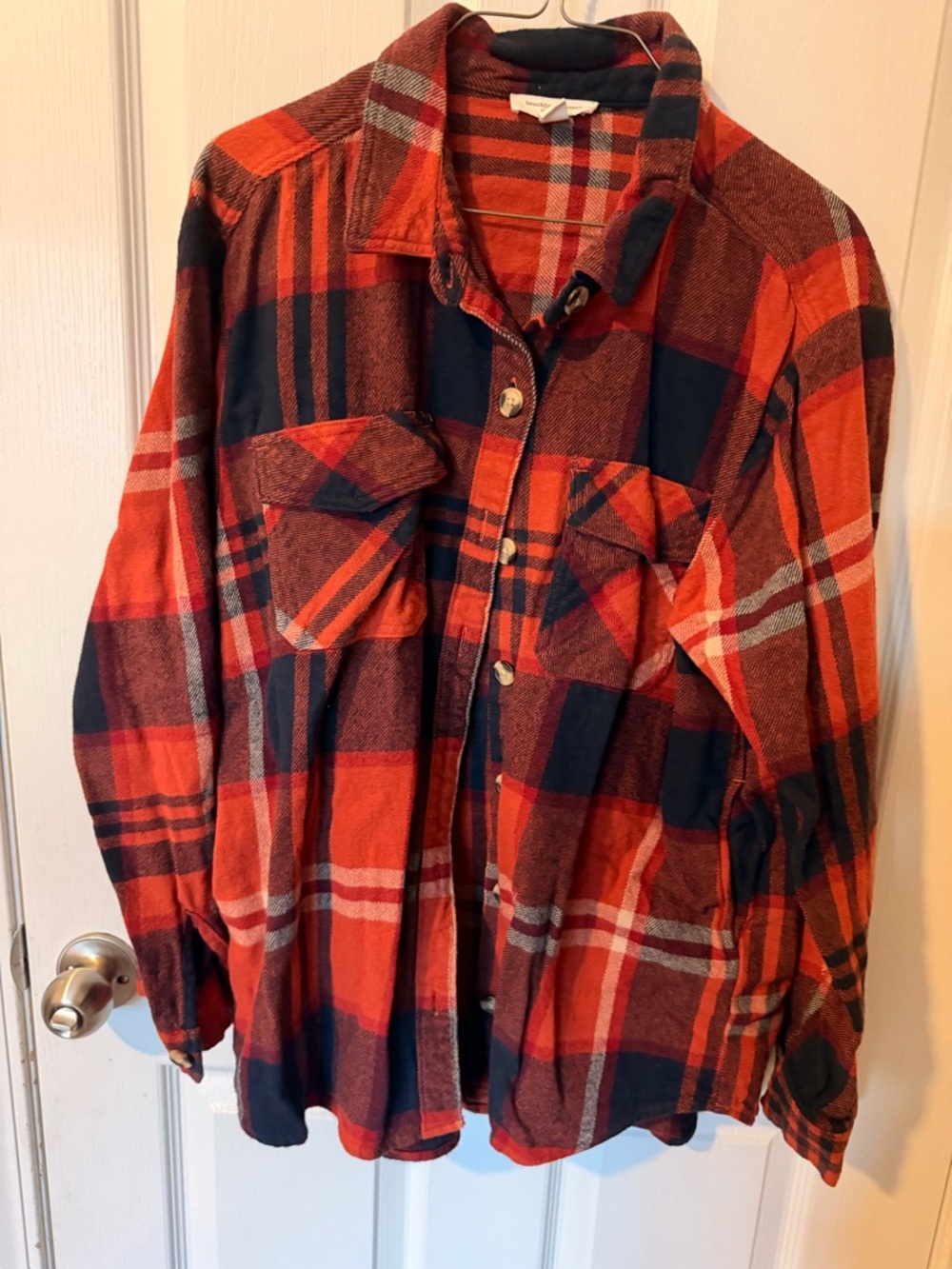 beachlunchlounge Orange and Navy Plaid Button Shirt